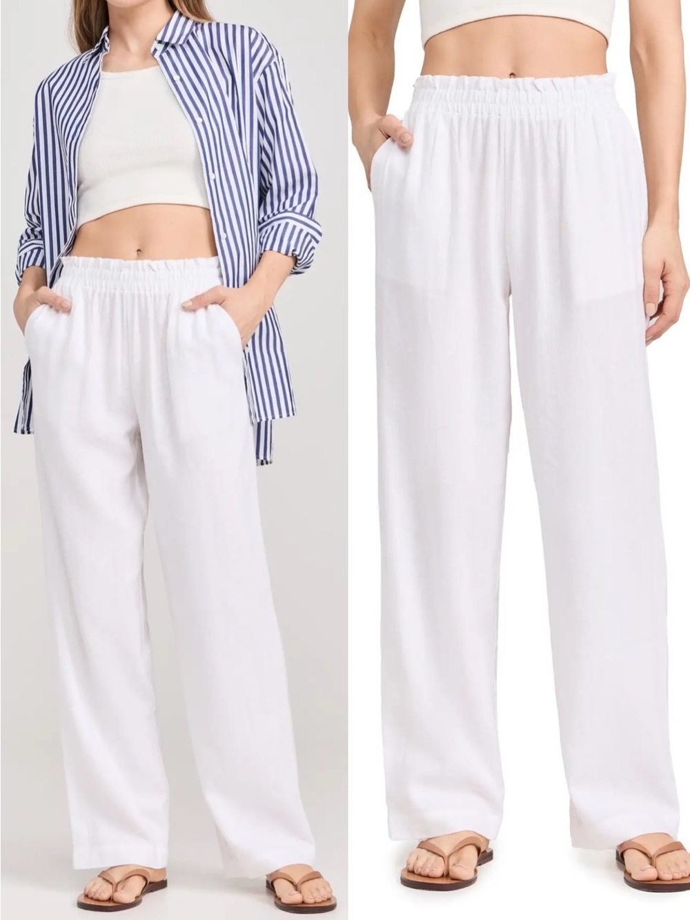 LNA Declan Linen Blend Wide Leg Elastic Pants White